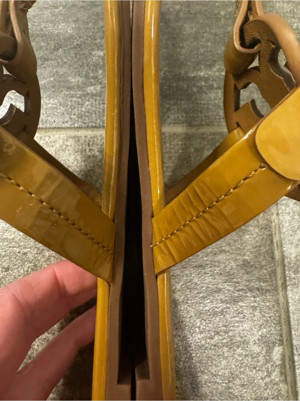 Tory Burch Miller Patent Leather Thong Sandal in Tan, 8M